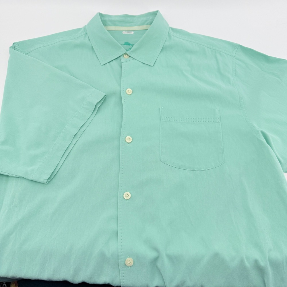 Tommy Bahama‎ Camp Shirt Mens L Seafoam Green Silk Blend SS Button Up Marlin